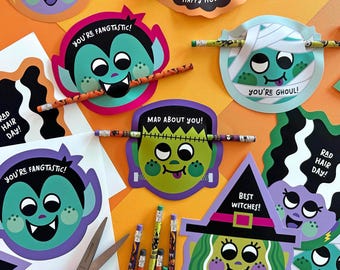 Halloween Pencil Toppers, Printable Gift Tags, Instant Download
