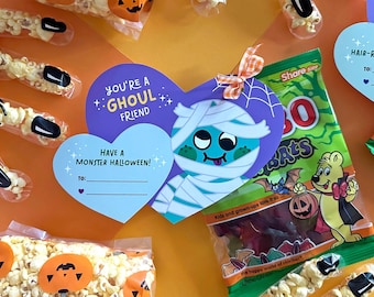 Halloween Valentines, Printable Cards, Classroom Valentine Exchange, Instant Download