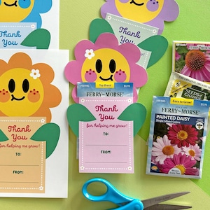Cartões de agradecimento para professores, etiquetas para presentes para impressão, porta-pacotes de sementes Happy Daisy, download instantâneo