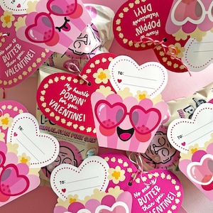 Popcorn Valentines, Printable Cards, Instant Download