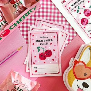 Cherry Valentines, Printable Cards, Instant Download