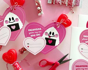 Onigiri Big Heart Valentines, Printable Cards, Instant Download