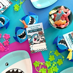 Shark Birthday Party Favor Tag, Treat Tag Printable, Shark with Cake, Fintastic