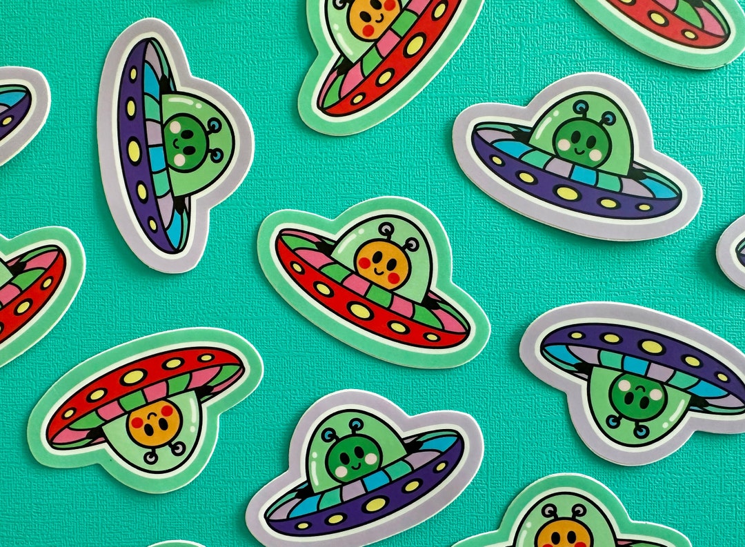 UFO Sticker With Cute Alien, Vinyl Decal - Etsy