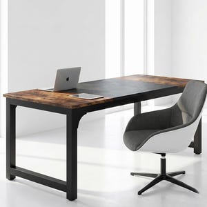 Industrial Computer Desk Large Home Office Desk 70 Inch, Modern Wood & Metal Workstation Study Writing Table