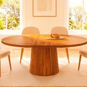 Mesa de comedor ovalada para 6 personas, mesa de cocina moderna estilo granja, mesa de comedor con pedestal de madera maciza, mesa ovalada rústica