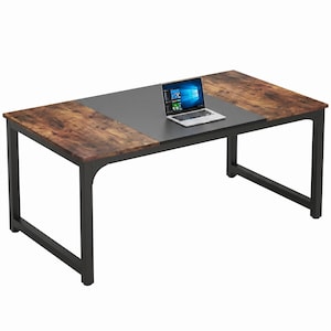 Industrial Computer Desk Large Home Office Desk 70 Inch, Modern Wood & Metal Workstation Study Writing Table