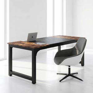 Industrial Computer Desk Large Home Office Desk 70 Inch, Modern Wood & Metal Workstation Study Writing Table