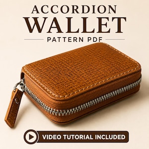 Leather Wallet Pattern PDF, Accordion Zip Card Wallet, Beginner Leathercraft Template with Video Tutorial