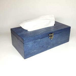 Handmade wooden blue tissue box