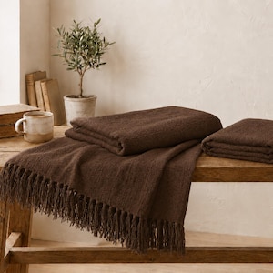 Dark brown cotton Couch Throw, Handmade cotton Blanket, Soft Bed Throw, Rustic Home Decor, Neutral Throw Blanket