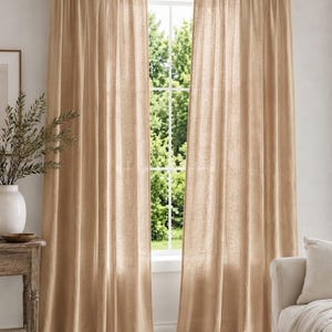 Washed Linen Curtains, Sand Beige Rod Pocket Linen Drapes, Custom Size Window Curtain, Natural Flax Fabric, Elegant Farmhouse Bedroom Decor