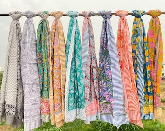 Indian Hand Block Print Sarong Lot, Assorted Cotton Beach Wraps, Boho Pareo, Resort Wear, Wholesale Sarongs