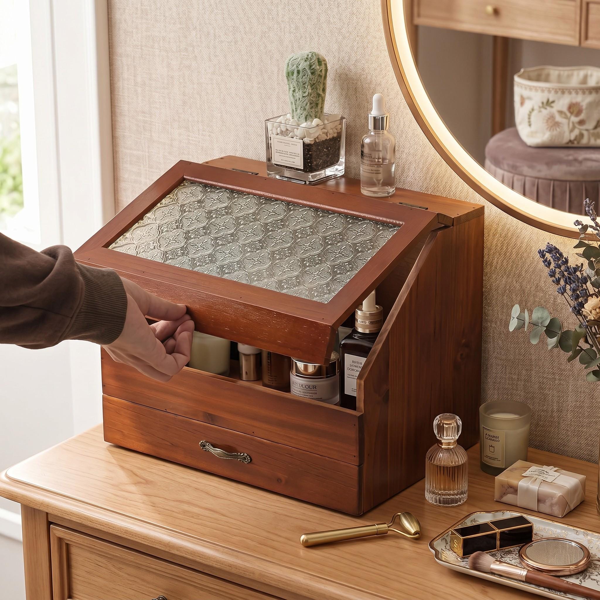 Natürlicher Schreibtisch-Organizer FWEEK Holz Aufbewahrungsbox Mit 3 Schubladen – Schreibtisch-Organizer Aus Bambus, Natur+weiß, Für Büro, Zuhause & Schule