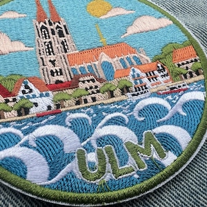 Ulm Minster Tygmärke Tyskland Broderat Märke Ulmer Münster Landmärke Souvenir Gotisk Katedral Resegåva Stryk-på Tygmärke