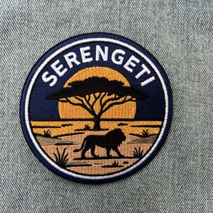 Serengeti-Rucksackaufnäher Tansania zum Aufbügeln, Safari-Jacken-Applikation, Wildtier-Reisetaschenaufnäher zum Aufnähen, Abenteueremblem