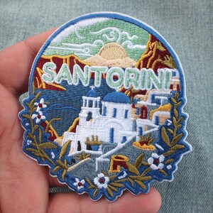 Santorini geborduurd embleem Griekenland reis souvenir Grieks eiland strijkbadge rugzak jas patch vakantiecadeau