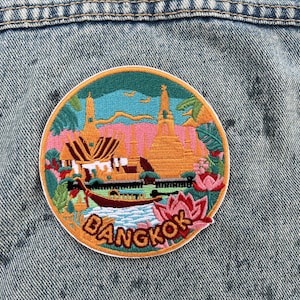 Insignia de viaje a Bangkok, Tailandia, Parche de destino, Colección Viajero del Mundo, Recuerdo de la ciudad asiática, Emblema de aventura bordado