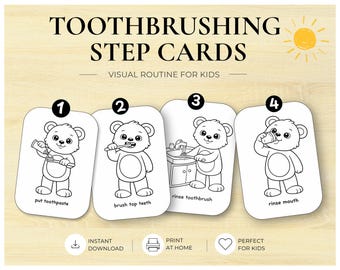 Cartões de rotina de escovação dental para crianças (imprimíveis) | Cronograma visual de escovação dental | Cartões de higiene para bebês (PDF)