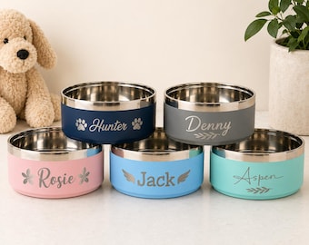 Personalized Stainless Steel Pet Bowl, Custom Name Dog Cat Feeder, Engraved Food Water Dish, Puppy Gift, Cat Lover Gift, Pet Birthday Gift