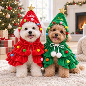 Capa navideña personalizada para mascotas, capa navideña a medida para perros, capa bordada con el nombre de la mascota, atuendo navideño para perros, regalo de Navidad para mascotas, regalo para mamás perrunas