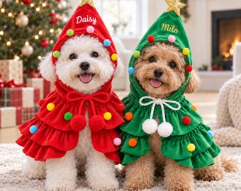Personalized Pet Christmas Cape, Custom Dog Holiday Cape, Embroidered Pet Name Cloak, Christmas Dog Outfit, Pet Christmas Gift, Dog Mom Gift