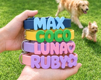 Colorful Dog Name Collar, Personalized Silicone Pet Collar, Custom Letter Pet ID Band, Adjustable Collar, New Puppy Gift, Dog Mom Gift