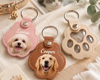 Personalized Pet Fur Keepsake Keychain, Custom Dog Cat Memorial Keyring, Pet Hair Holder, Paw Print Photo Charm, Pet Loss Gift, Dog Cat Gift
