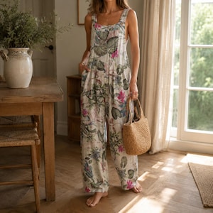 Floral weites Bein Jumpsuit | Boho Ärmellose Overalls, Sommer Outfit, Loose Fit Strampler