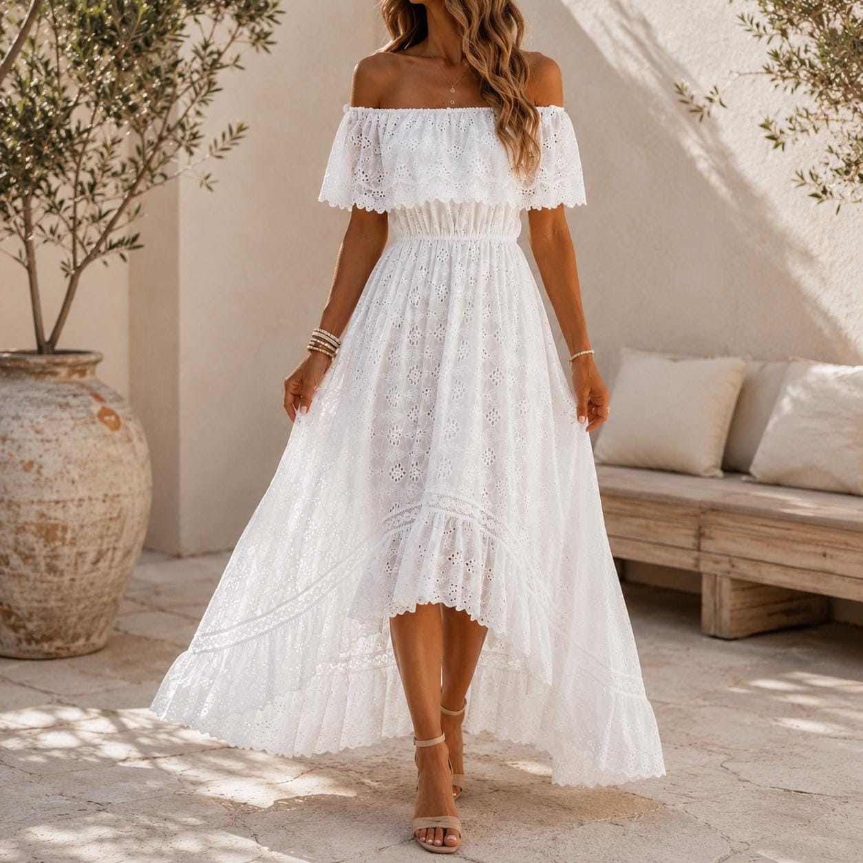 white lace maxi dress uk Women's Classic Elegance Lace Maxi Dress in White/Nude