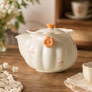 Handmade Ceramic Flower Teapot, Cute Pumpkin Tea Pot, Vintage Tea Gift