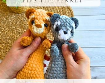 Ferret Crochet Pattern, Frettchen Häkelanleitung, No-Sew Amigurumi Fips