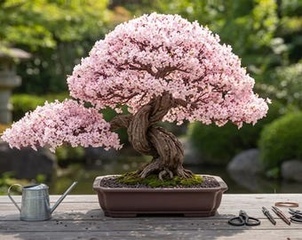 Live Pink Cherry Blossom Bonsai Tree | Flowering Sakura Bonsai Plant for Indoor Outdoor Home Decor | Unique Gardener Gift | Potted Mini Tree