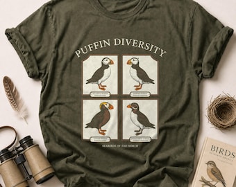 Puffin Diversity T-Shirt | Ornithology Gift Seabird Species Tee | Nature Lover Bird Watcher Shirt | Marine Biologist Apparel