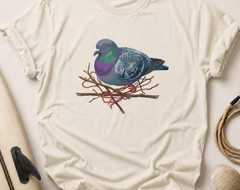 Sleeping Pigeon T-Shirt | Cozy Bird Nest Graphic Tee | Urban Nature Animal Lover Gift | Peaceful Bird Core Aesthetic Shirt