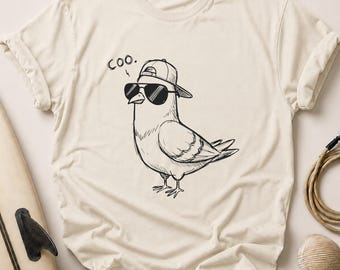 Pigeon T-Shirt, Bird with Sunglasses & Cap, Urban Streetwear Animal Lover Tee
