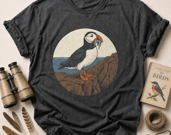 Puffin T-Shirt, Vintage Bird Lover Shirt, Coastal Wildlife Tee, Nature Lover Gift, Ocean Bird Apparel, Rustic Puffin Graphic Tee