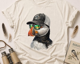 Cool Puffin Sunglasses T-Shirt | Funny Beach Bird Tee | Tropical Vacation Summer Outfit | Unique Animal Lover Gift