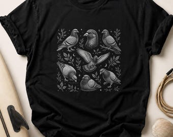 Pigeon T-Shirt | Detailed Dove Bird Graphic Tee, Celestial Nature Lover Shirt