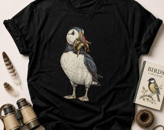 Puffin Bird T-Shirt, Coastal Wildlife Tee, Cute Animal Lover Gift, Nautical Ocean Bird Art Apparel, Nature Lover Puffin Tee Shirt