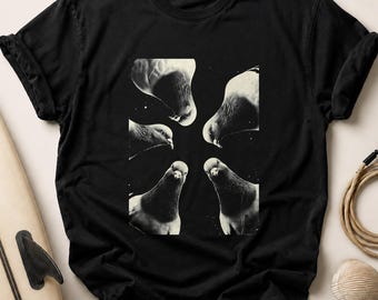 Grunge Halftone Pigeon T-Shirt, Urban Bird Graphic Tee, Indie Streetwear Top