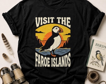 Faroe Islands Puffin T-Shirt | Vintage Travel Tee | Retro Bird Watcher Gift | Nature Lover Vacation Shirt | Island Adventure Top