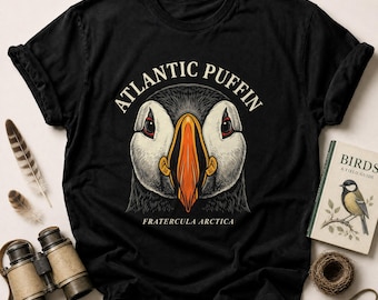 Atlantic Puffin T-Shirt, Fratercula Arctica Bird Lover Tee, Vintage Nature Shirt, Ornithology Gift for Birdwatcher, Coastal Wildlife Apparel