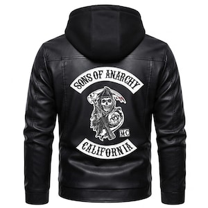 Sons of Anarchy Leather Jacket – SOA Hooded Black SAMCRO Motorcycle Bomber Jacket