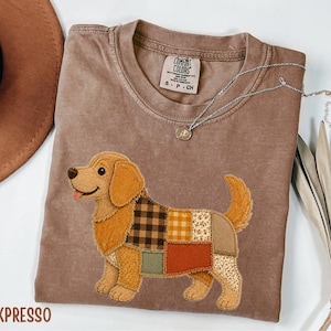 Faux patchwork Golden Retriever Comfort Colors T-shirt - Perfekt present till hundälskare, bedårande gyllene hund, present till hundpappa, galen hund, hundmamma.