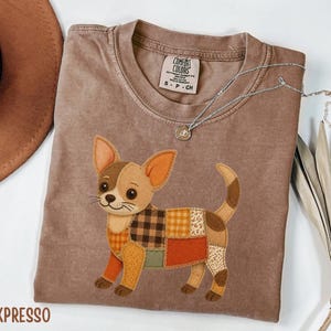 Faux Patchwork Chihuahua Comfort Colors Tee - Adorable Chi Dog, with Pointy Ears, and Colorful Vintage Block Sublimated Print, Premium Soft