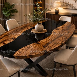 Live Edge Epoxy Dining Table, Black Resin Wood Oval Table, Statement Furniture