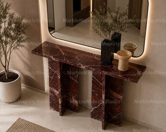 Red Marble Console Table – Luxury Natural Stone Entryway Table | Modern Marble Hallway & Foyer Furniture Burgundy Red Marble Console Table –