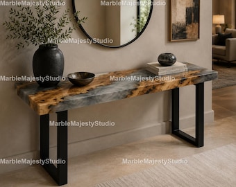 Live Edge Olive Wood Epoxy River Console Table Handcrafted Olive Wood & Gray Resin Console Table – Luxury Olive Wood Epoxy River Table