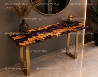 Live Edge River Stone Console Table | Rustic Modern Wood Entryway Furniture